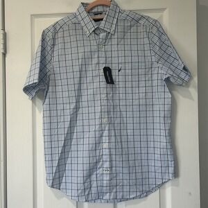 Nautica Men's Size Small Short Sleeve Button Down Shirt Blue White Checkered NWT